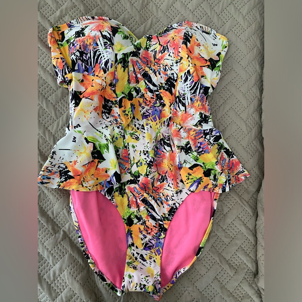 Jessica Simpson One Piece Floral Peplum Swimsuit.